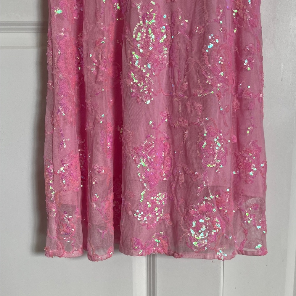 Lulu's Pink Sequin Prom Dress - Picture 3 of 6